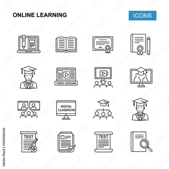 A cover of "Flat Outline Icons" cluster. The owner is aburadrafiu. The cluster description is "Flat  Outline Icons. Vector set.". The cluster consists of 116 elements.