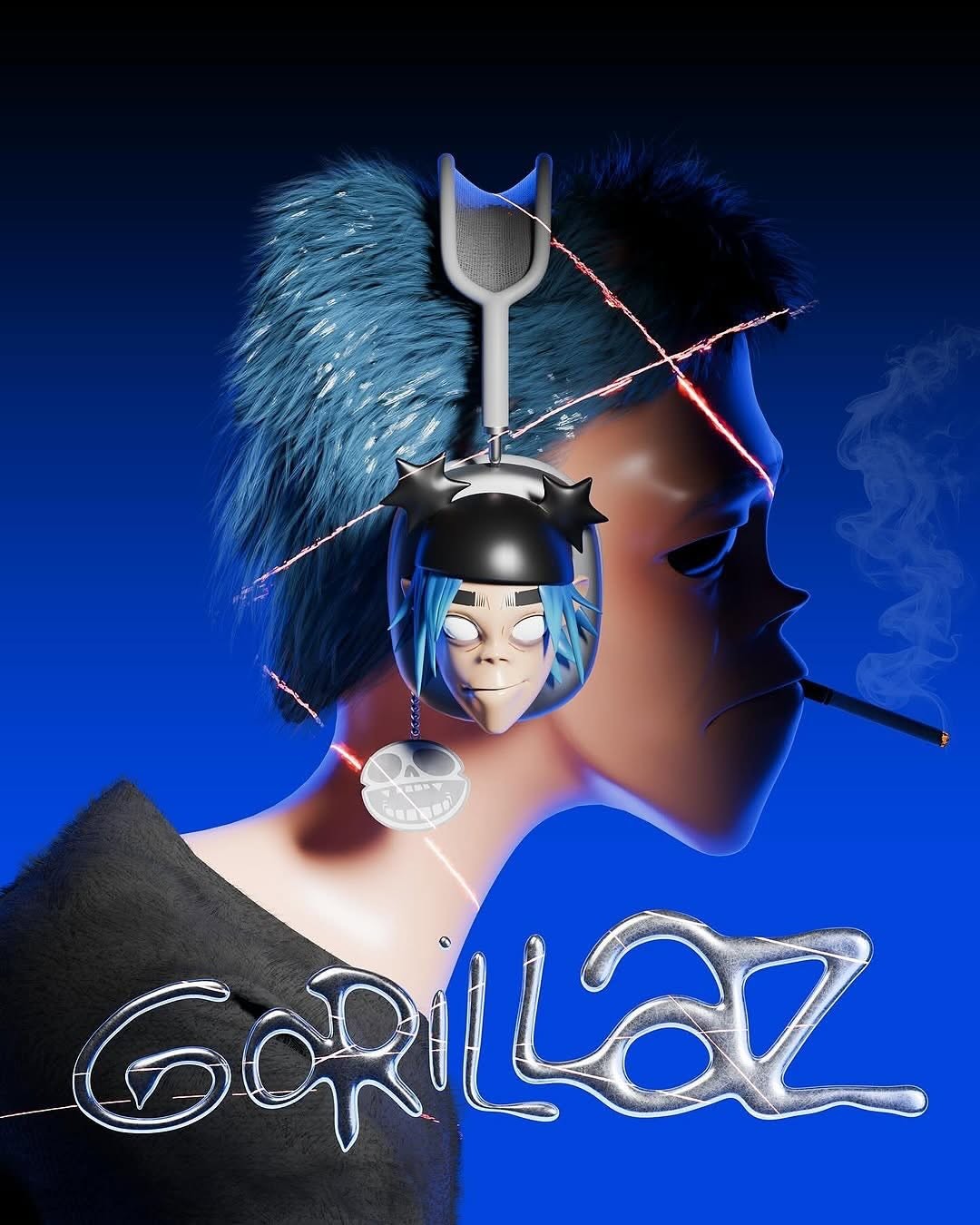 Gorillaz.blend, a digital illustration of the virtual band Gorillaz.