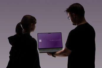 A cover of "MacBook Pro with color" cluster. The owner is devicegraphics. The cluster description is "MacBook Pro Collection by Device.Graphics™ with a purple background". The cluster consists of 33 elements.