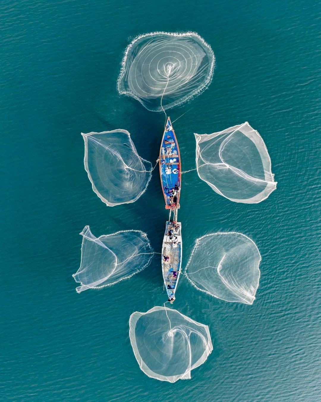 Fisher Boat from Above, an aerial photograph by Rakesh Pulapa.
