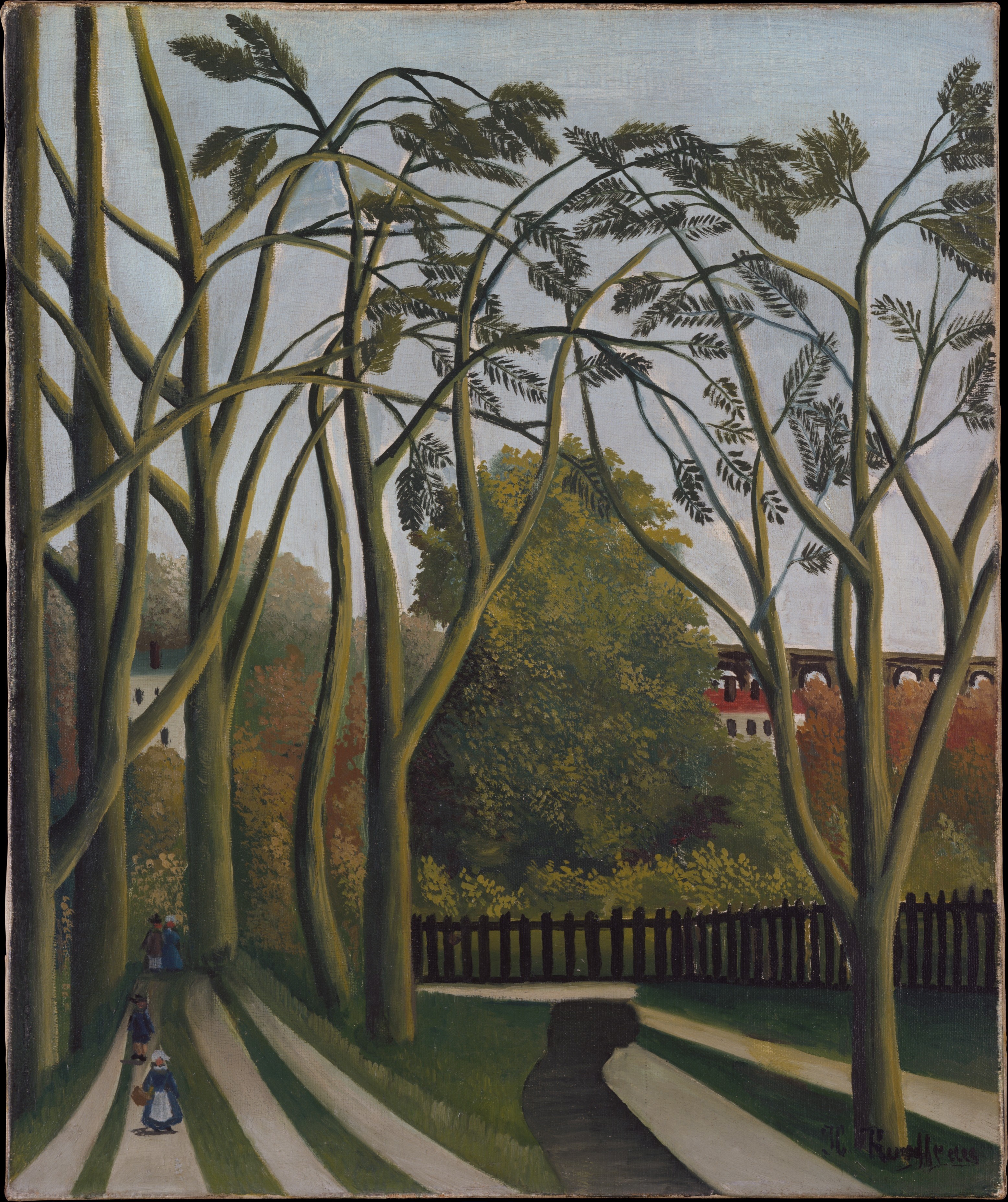 An image added by cosmos on Jul 11, 2024. May present: henri rousseau the banks of the bièvre near bicêtre, the banks of the bièvre near bicêtre, the metropolitan museum of art, oil painting, {Forests}.