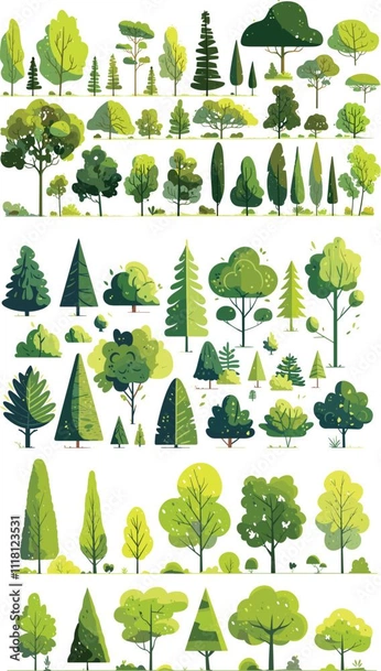 A cover of "Green Trees Illustration" cluster. The owner is aburadrafiu. The cluster consists of 132 elements.
