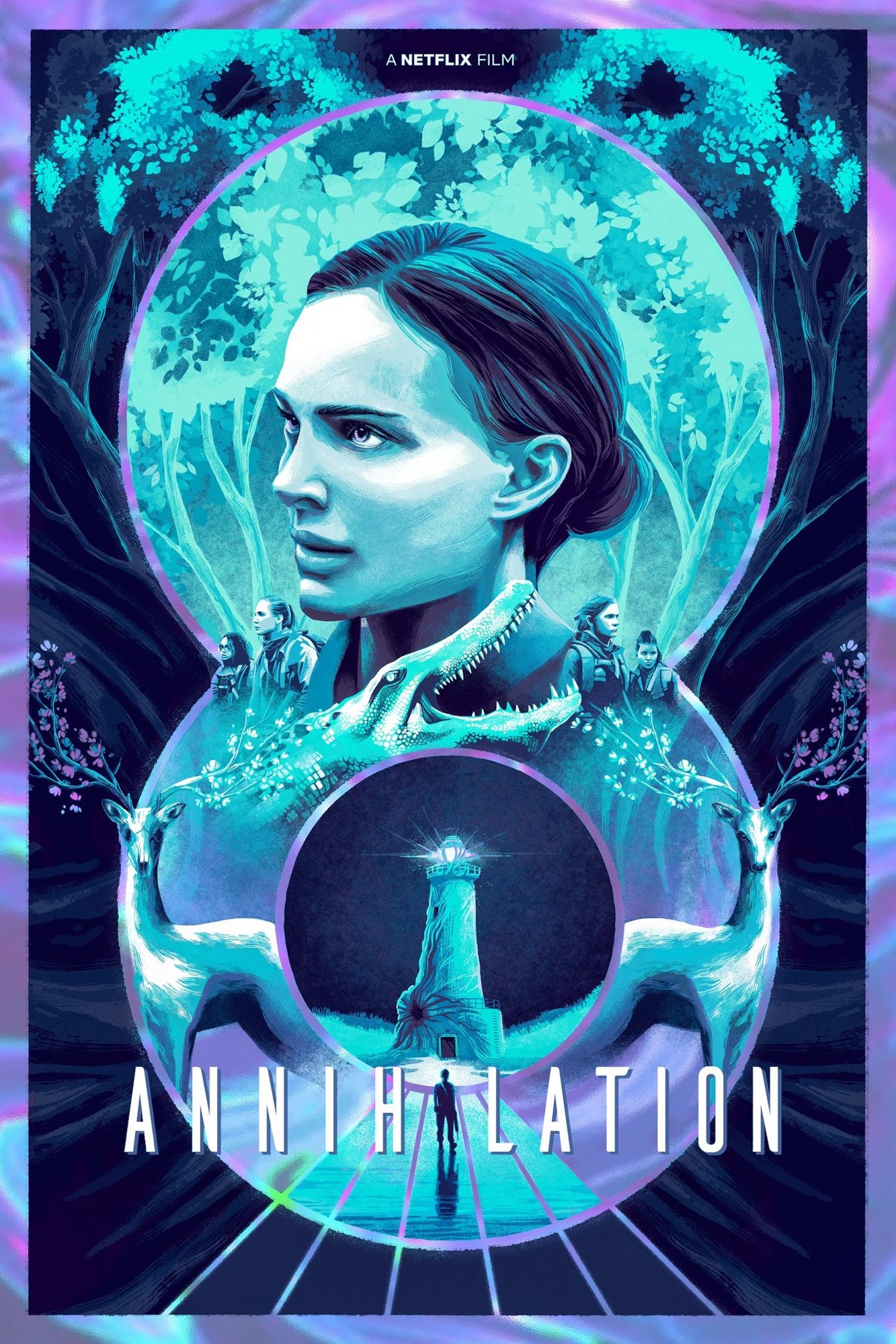 Illustrated poster for the film Annihilation by Bella Grace, featuring Natalie Portman.