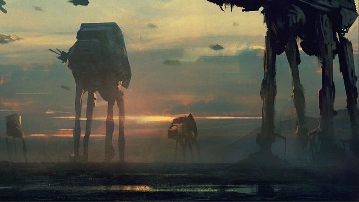 Concept art of AT-AT walkers for Star Wars by artist Darek Zabrocki.