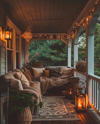 A cover of "Warm and cozy home" cluster. The owner is dreamsmonsters. The cluster description is "Warm tones, wood and nature". The cluster consists of 34 elements.