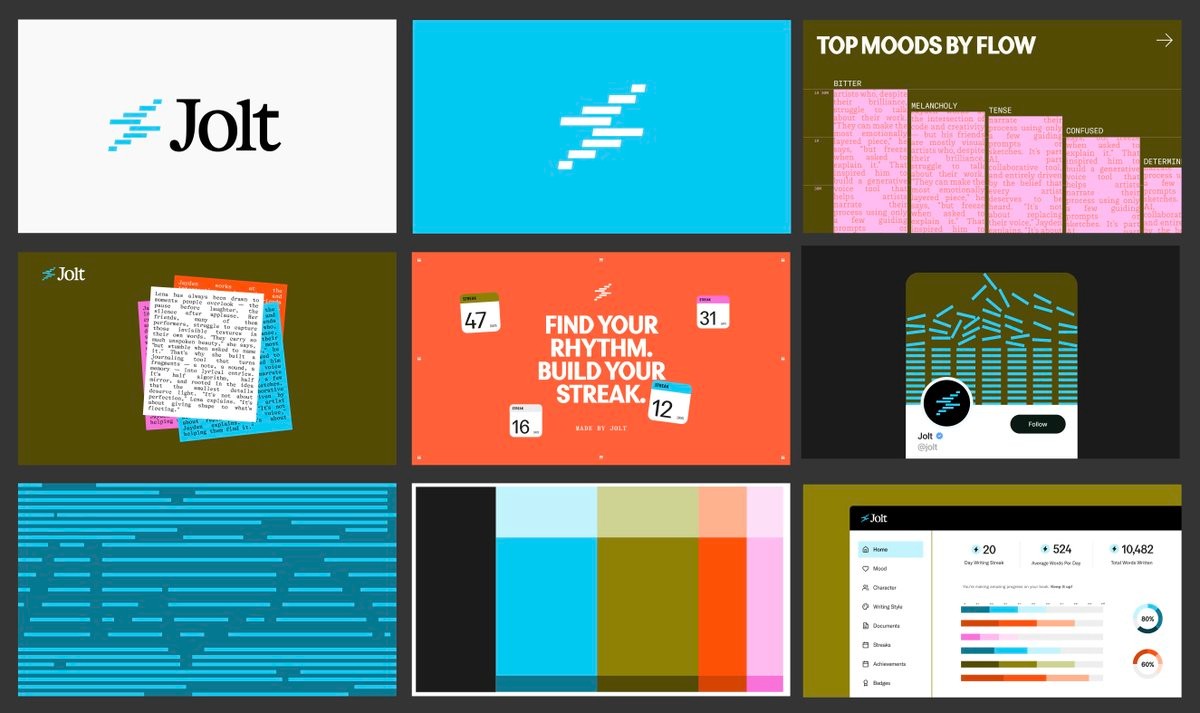 Brand exploration for Jolt by Nick Pattison, Sam Hox, and Victor Dorante at SECOND EIGHT®.