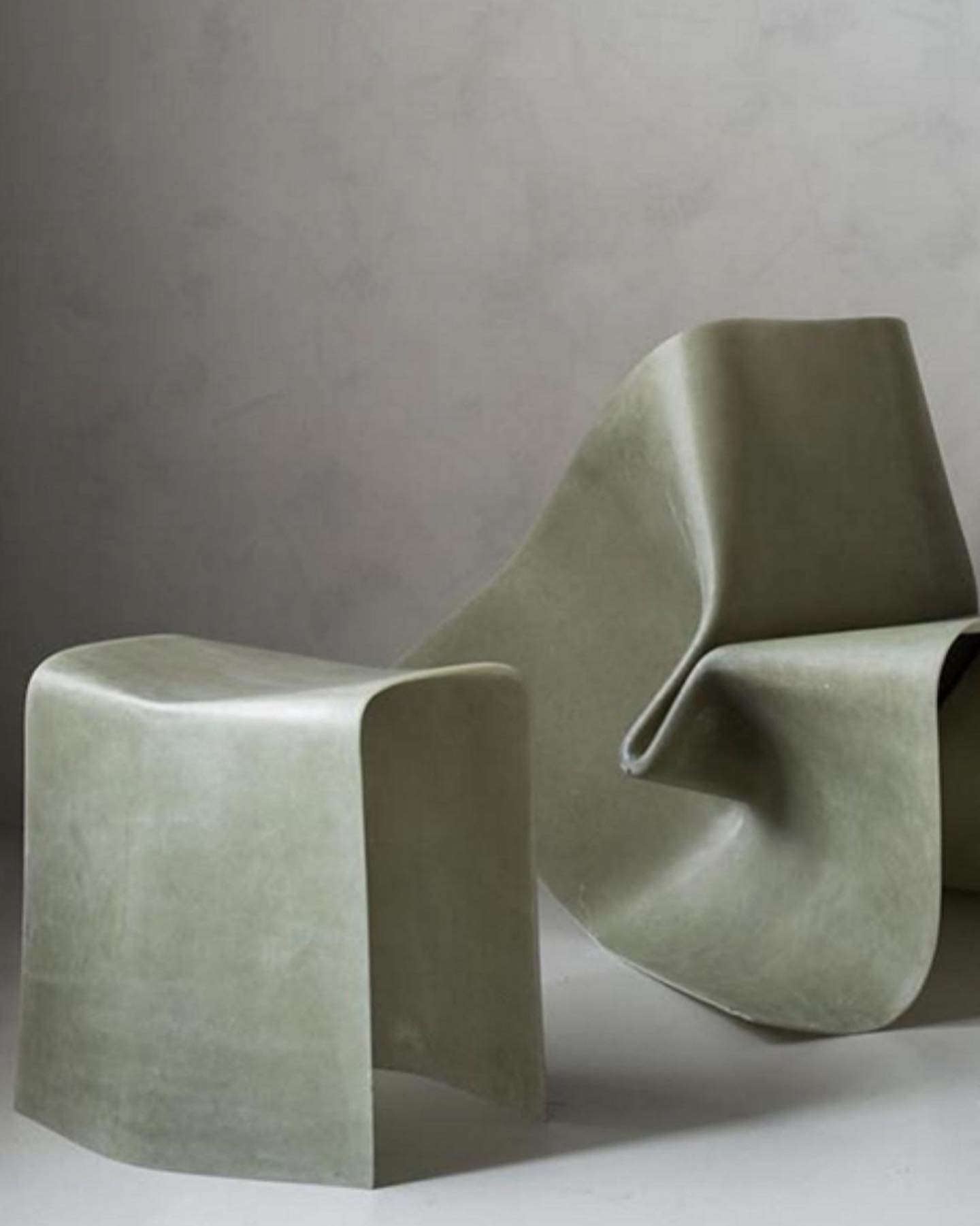 Fiberglass chair and stool by designer Elias Bladbäck.