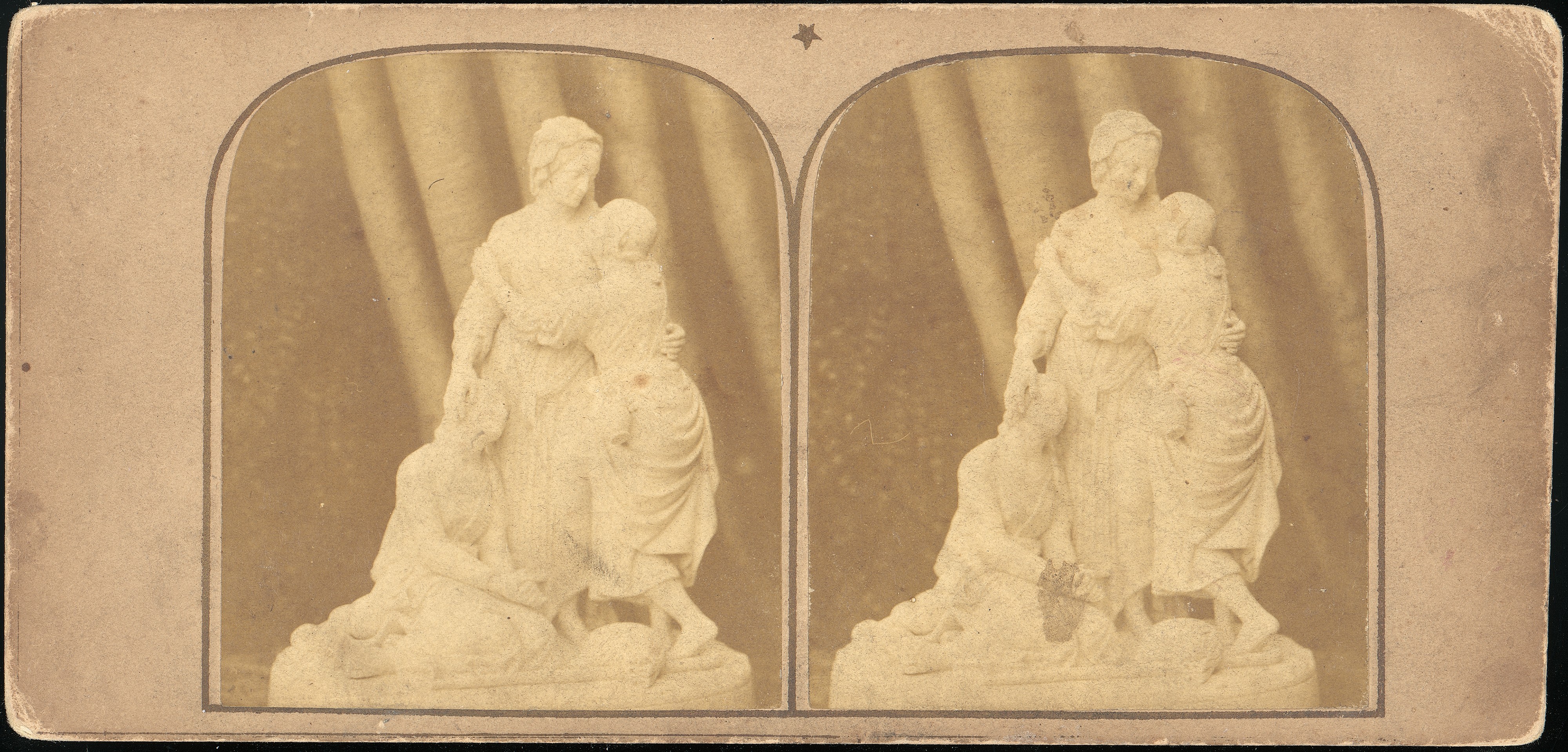[Pair of Early Stereograph Views of British Statues]