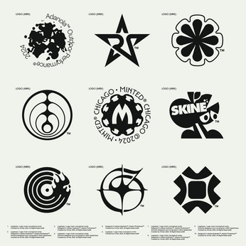 A cover of "Logos." cluster. The owner is mayaeliza. The cluster description is "Typography. Logos. Marks. ". The cluster consists of 96 elements.