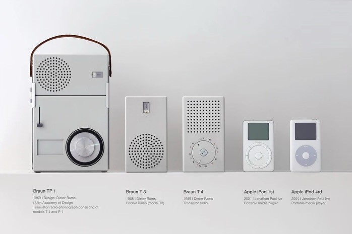 An Instagram  post added on Apr 15, 2025. The author is @paragonet. May present: dieter rams apple, ipod, apple, design.