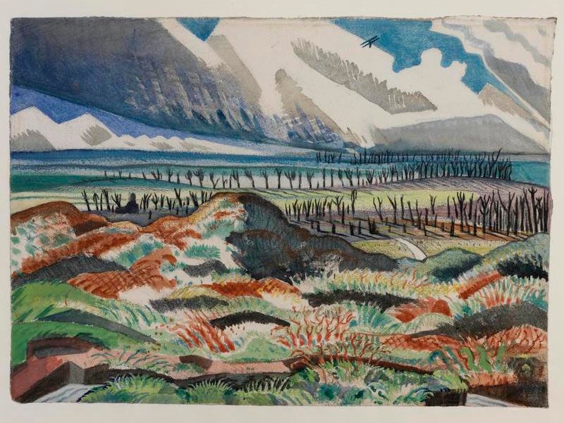 An image added by cosmos on Jul 10, 2024. May present: paul nash watercolours, painting, piano nobile, paul nash watercolours 1910-1946: another life another world, art.