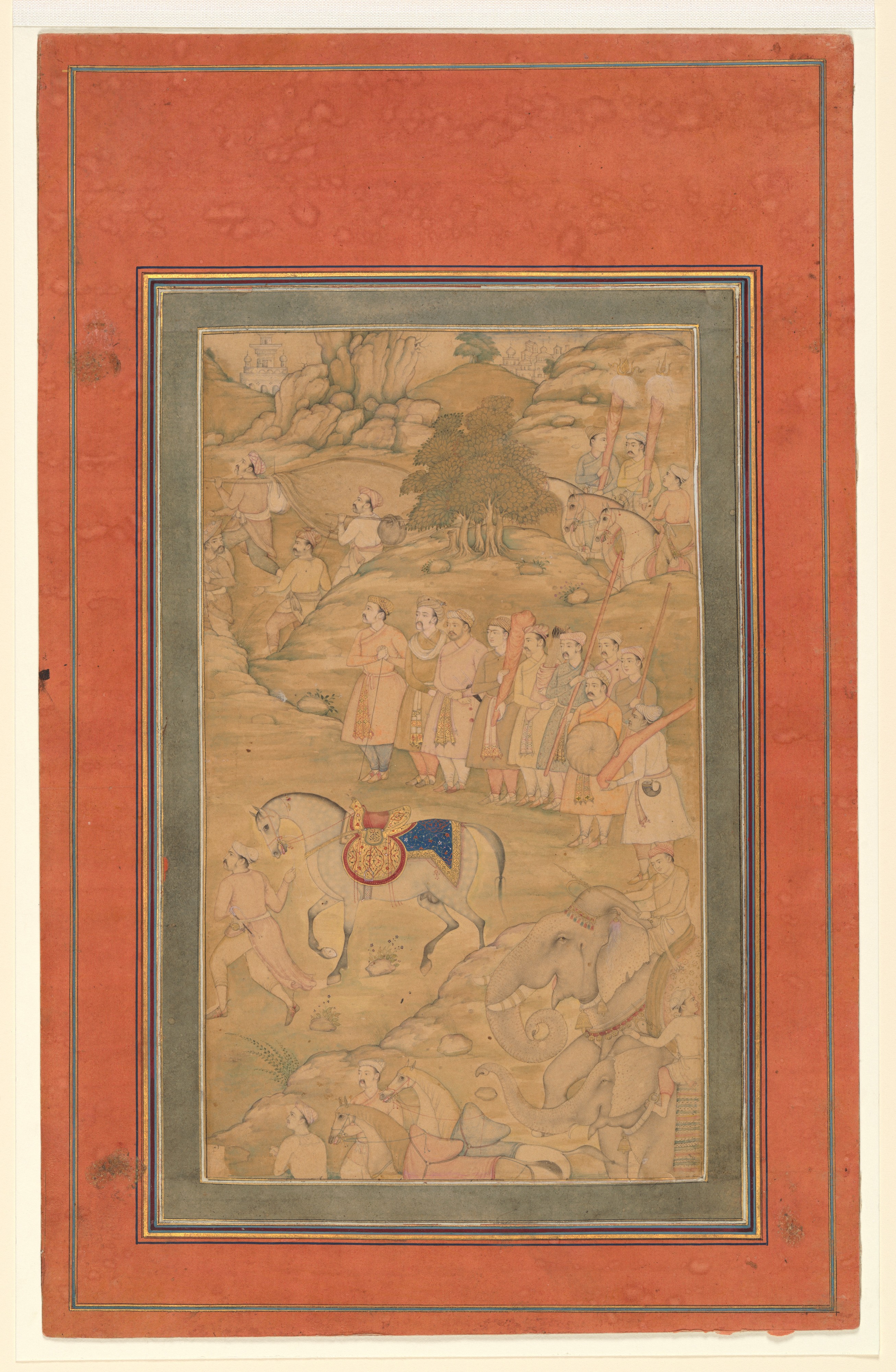 "Courtiers with a Riderless Horse", Folio from a Manuscript of the Akbarnama. Folio from the Davis Album