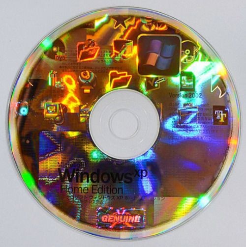 A holographic installation CD for Microsoft's Windows XP Home Edition, version 2002.