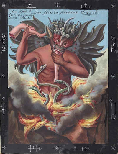 The demon Dagol from the 1775 German grimoire Compendium rarissimum ...