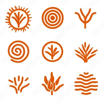 A cover of "Geometric Orange Design" cluster. The owner is aburadrafiu. The cluster description is "Geometric design elements, orange graphic resource". The cluster consists of 129 elements.