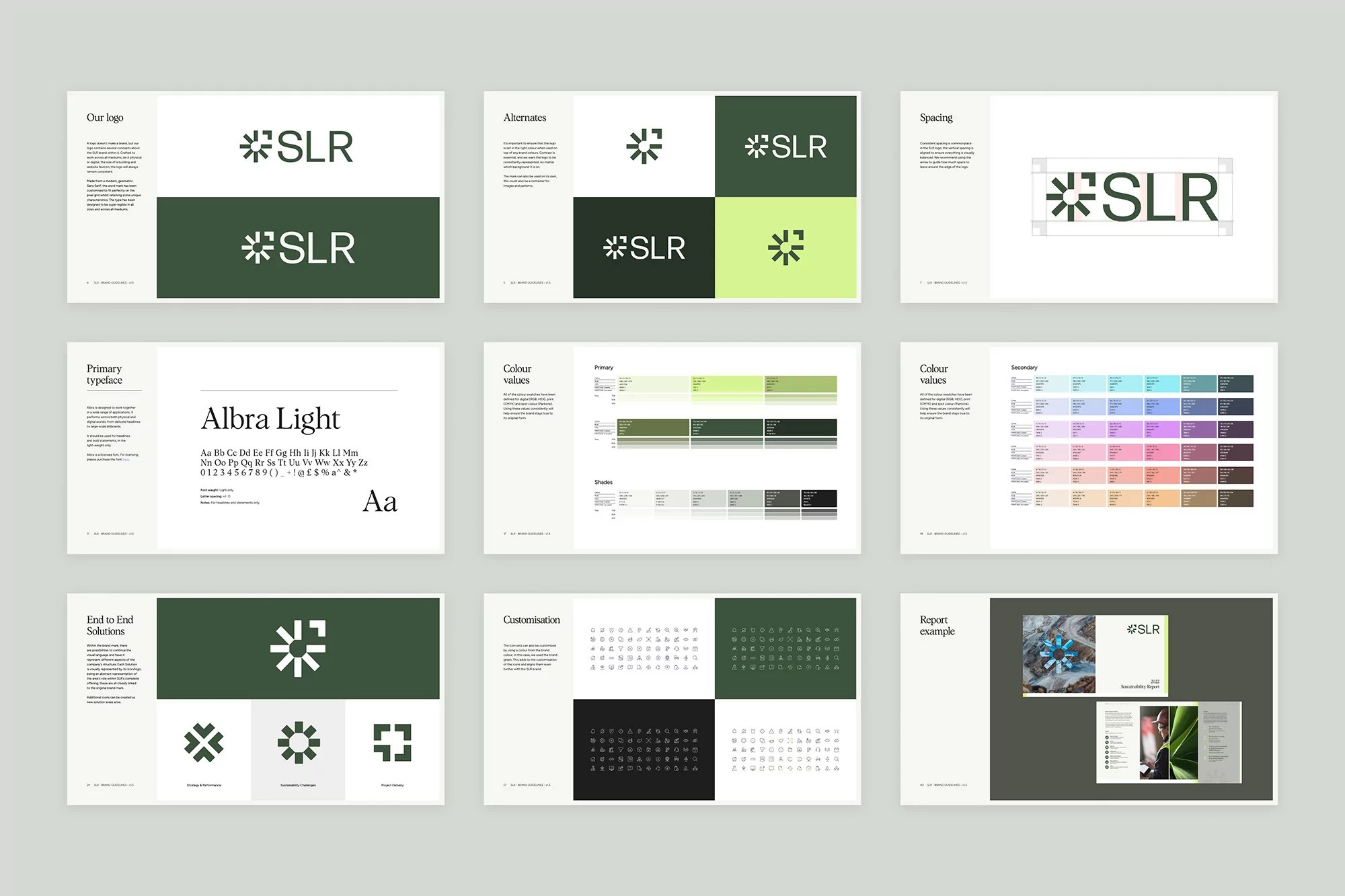 Brand identity for SLR Consulting by For Sure Studio, featuring the typeface Albra by BumBumType.