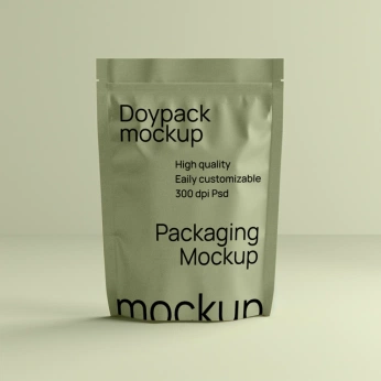 A cover of "Doypack Mockup Online" cluster. The owner is envelopemockups. The cluster consists of 2 elements.