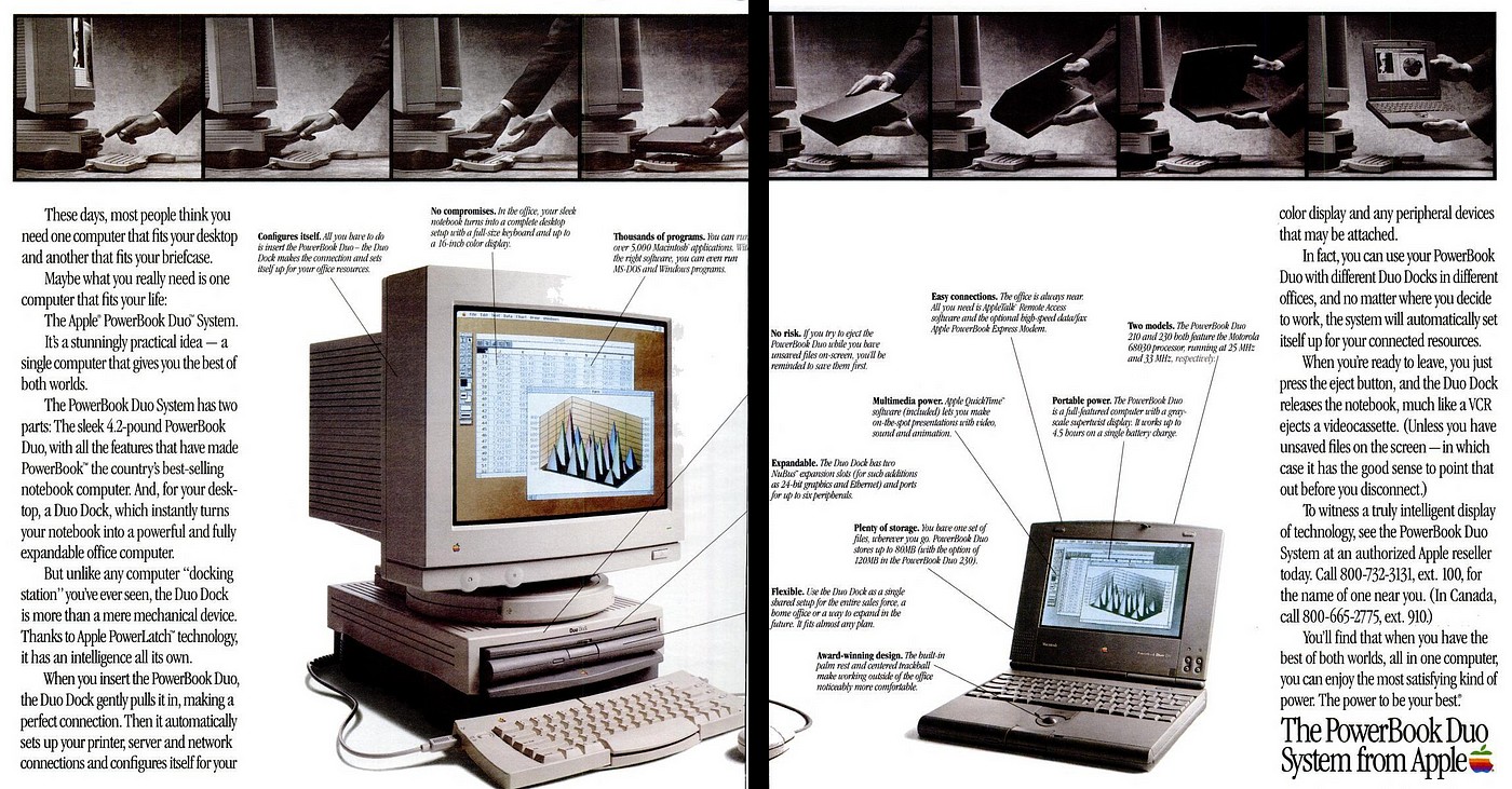 A 1992 print advertisement for the Apple PowerBook Duo System from Apple.
