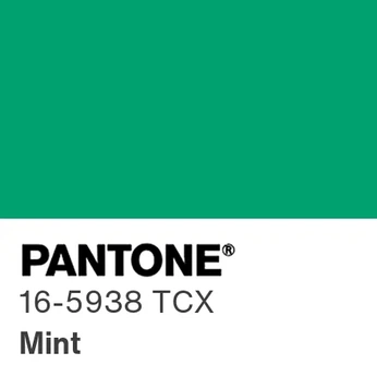 A cover of "Pantone, Mint" cluster. The owner is sarahlindsay. The cluster description is "PANTONE 16-5938 Mint / #00A170 - References for Inspiration". The cluster consists of 9 elements.