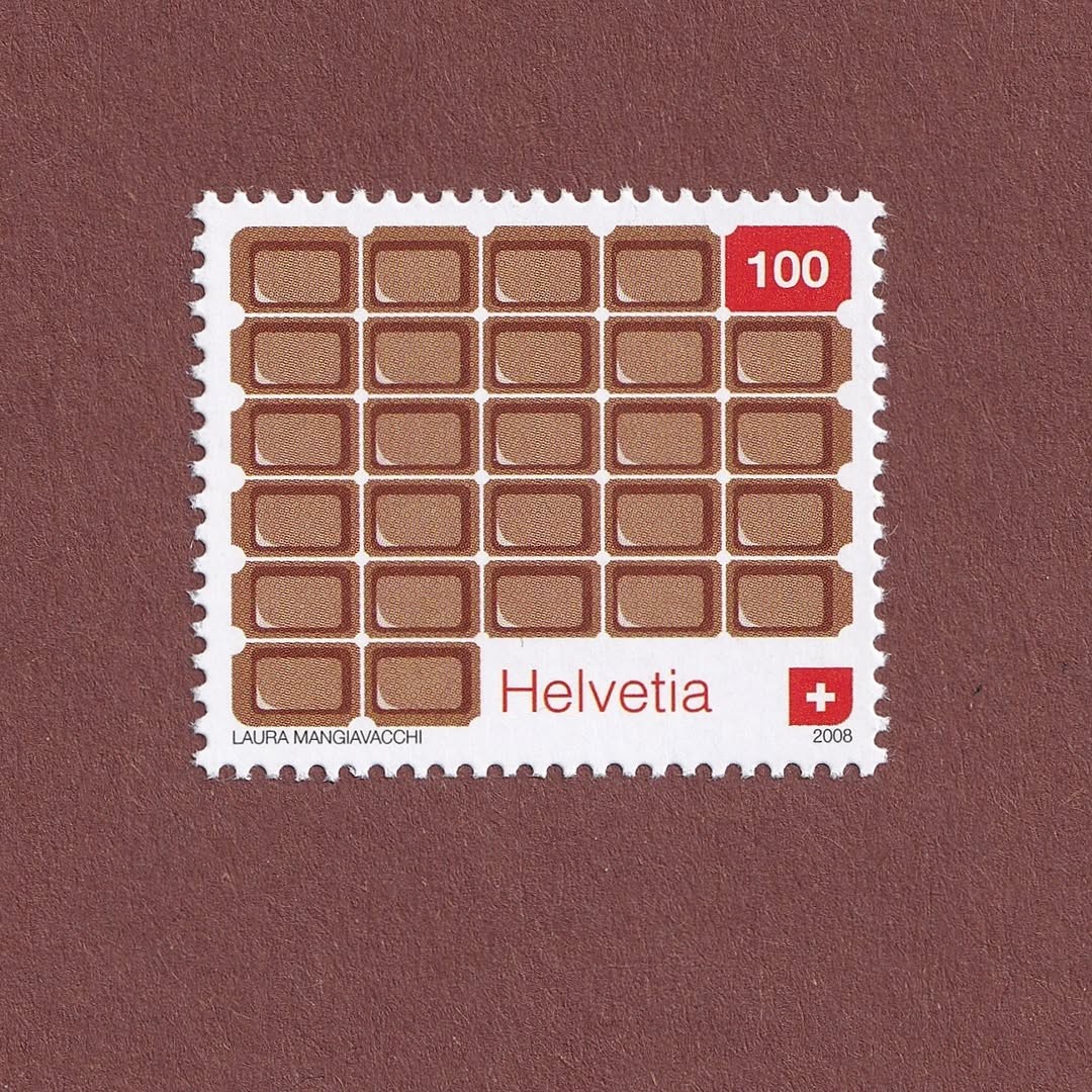 Chocolate stamp from the 2008 Switzerland Seen by Foreign Artists series by Laura Mangiavacchi.