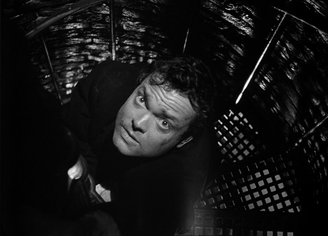 A still of Orson Welles as Harry Lime from Carol Reed's film The Third Man (1949).