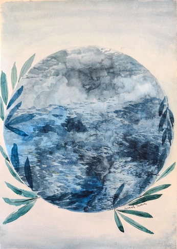 A cover of "Watercolor" cluster. The owner is amanda.tavares. The cluster description is "Amanda Tavares: Watercolor works from 2020-2025". The cluster consists of 6 elements.