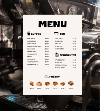 A cover of "Coffee Cart Menu" cluster. The owner is yaoja02. The cluster consists of 20 elements.