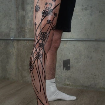 A cover of "s i n i s t r o" cluster. The owner is acanoah. The cluster description is "tattoos". The cluster consists of 16 elements.