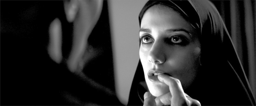 Actor Sheila Vand in a still from the 2014 film A Girl Walks Home Alone at Night by Ana Lily Amirpour.