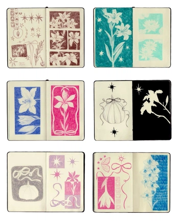 A cover of "sketchbook spreads" cluster. The owner is udi11. The cluster consists of 5 elements.