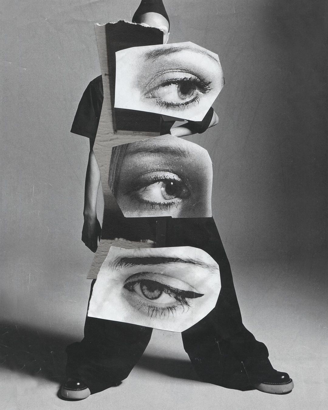 An Instagram  post added by louvraey on Feb 23, 2024. The author is @thecollageclub. May present: monochrome photography, eye, black, black-and-white, style.